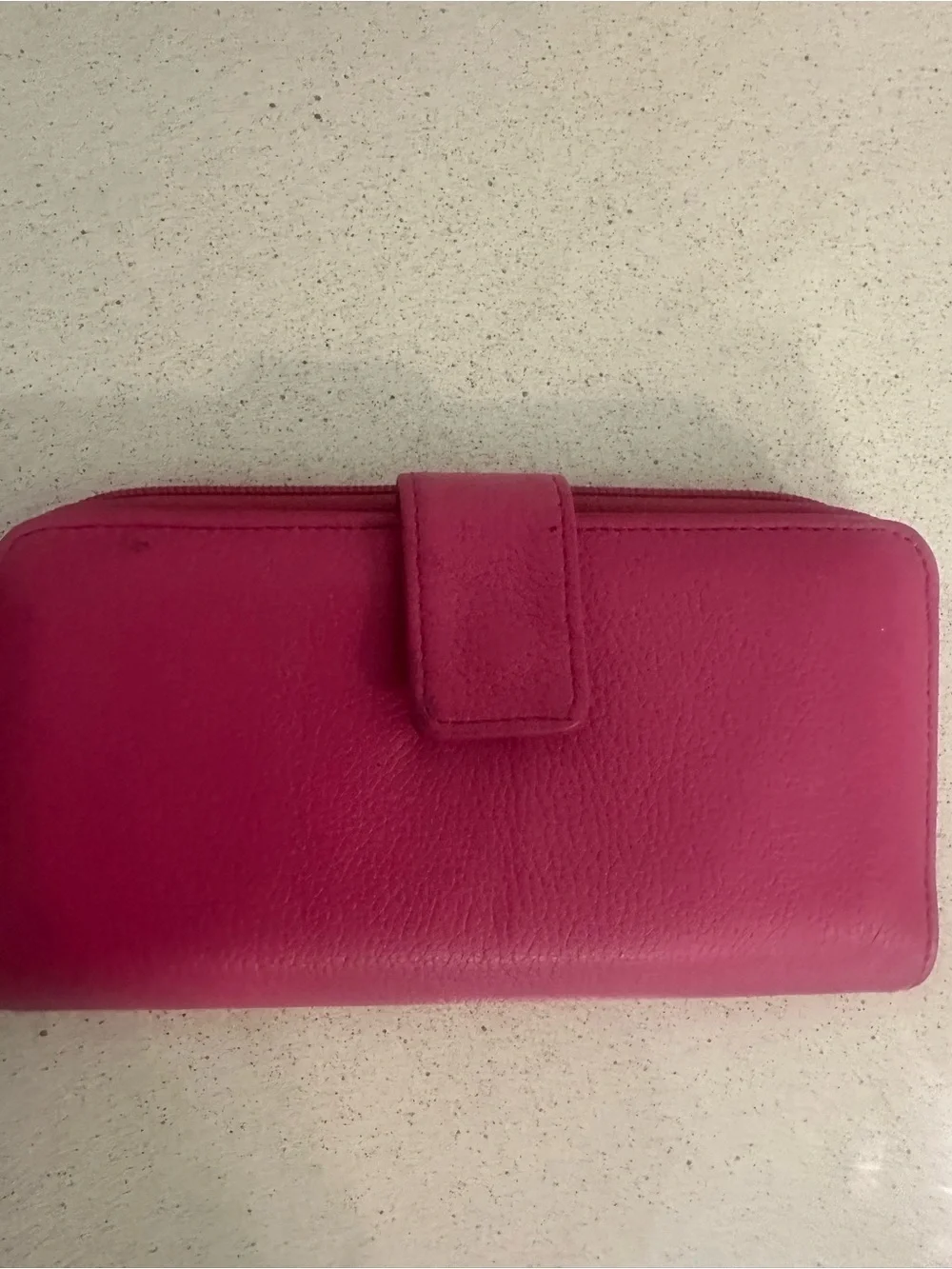 Genuine Leather Hot Pink Organizer Wallet Zip Around Clutch